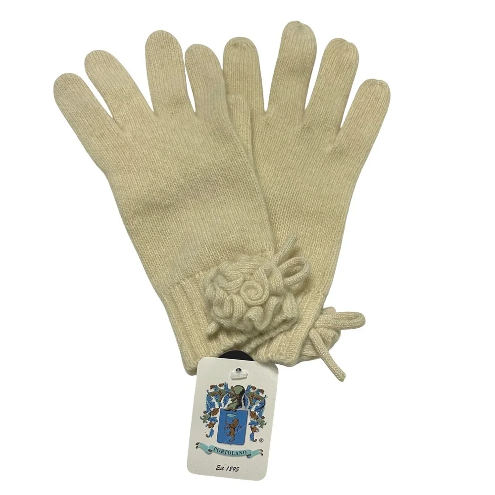 Portolano Womens‎ Cream Cashmere Gloves Flower Detail Luxurious Soft Delicate